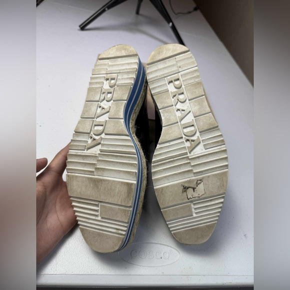 PRADA Black White Blue Perforated Wingtip Shoes Sz 37 / US 7 - Picture 12 of 13